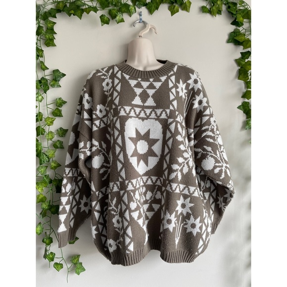 Vintage Sweaters - 🌿 90’s Vintage Oversized Warm & Soft Neutral Toned Star Sweater